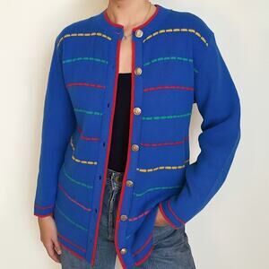 Vintage 80s Sweet Tree Rainbow Stripe Cardigan Sweater Women’s M USA Made